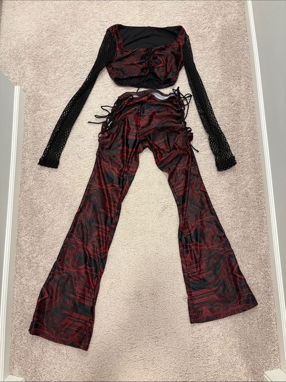 iHeartRaves Red & Black Crop top and pants set